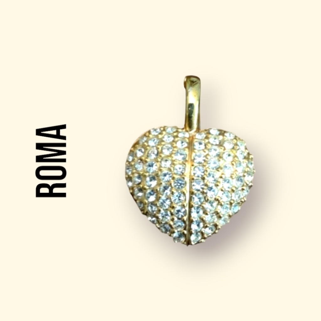 Roma Rare Gold Tone And Rhinestones Heart Pendant 20$